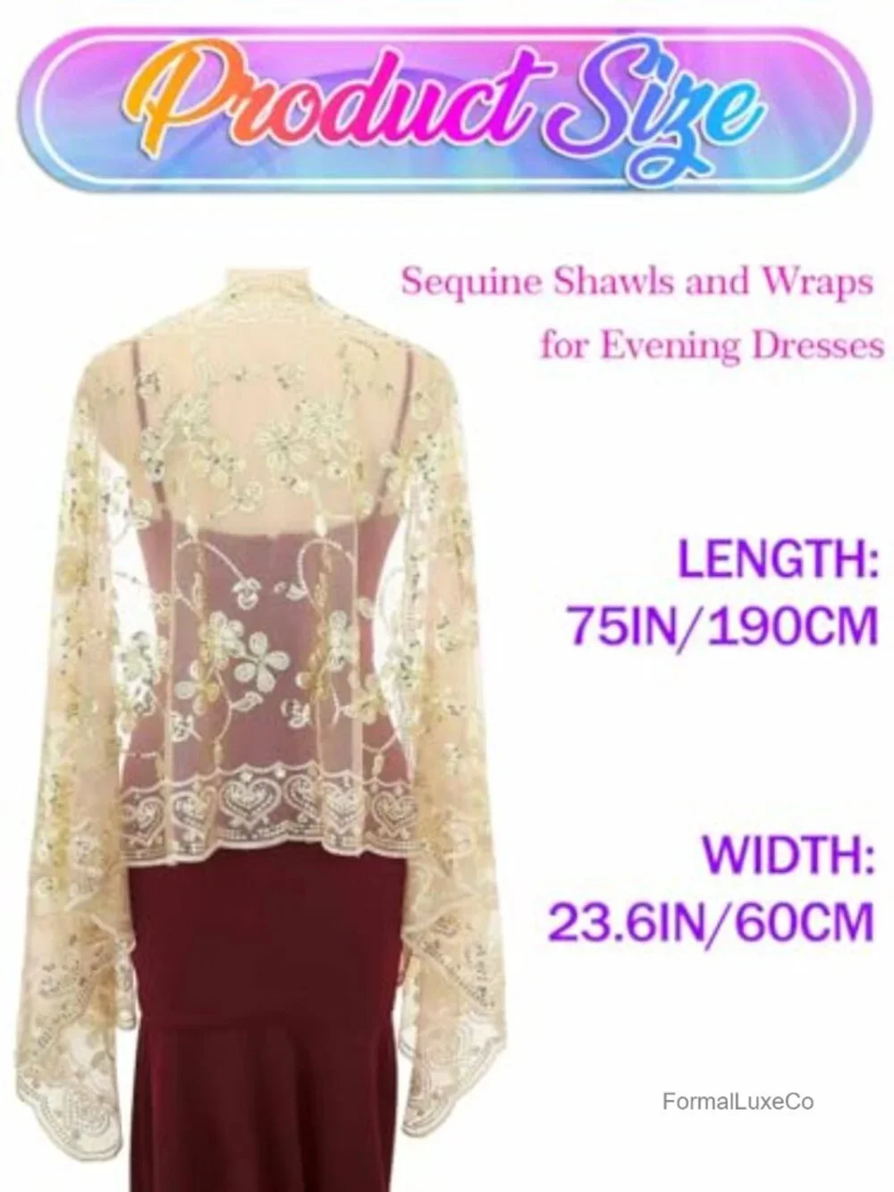 Gold Sequin Shawl Wrap for Women Evening Party Wedding Bridal Stole